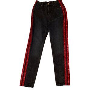 Urban Outfitters BDG High Rise Mom Jeans Size 25 Black Wash Faux Leather Stripes